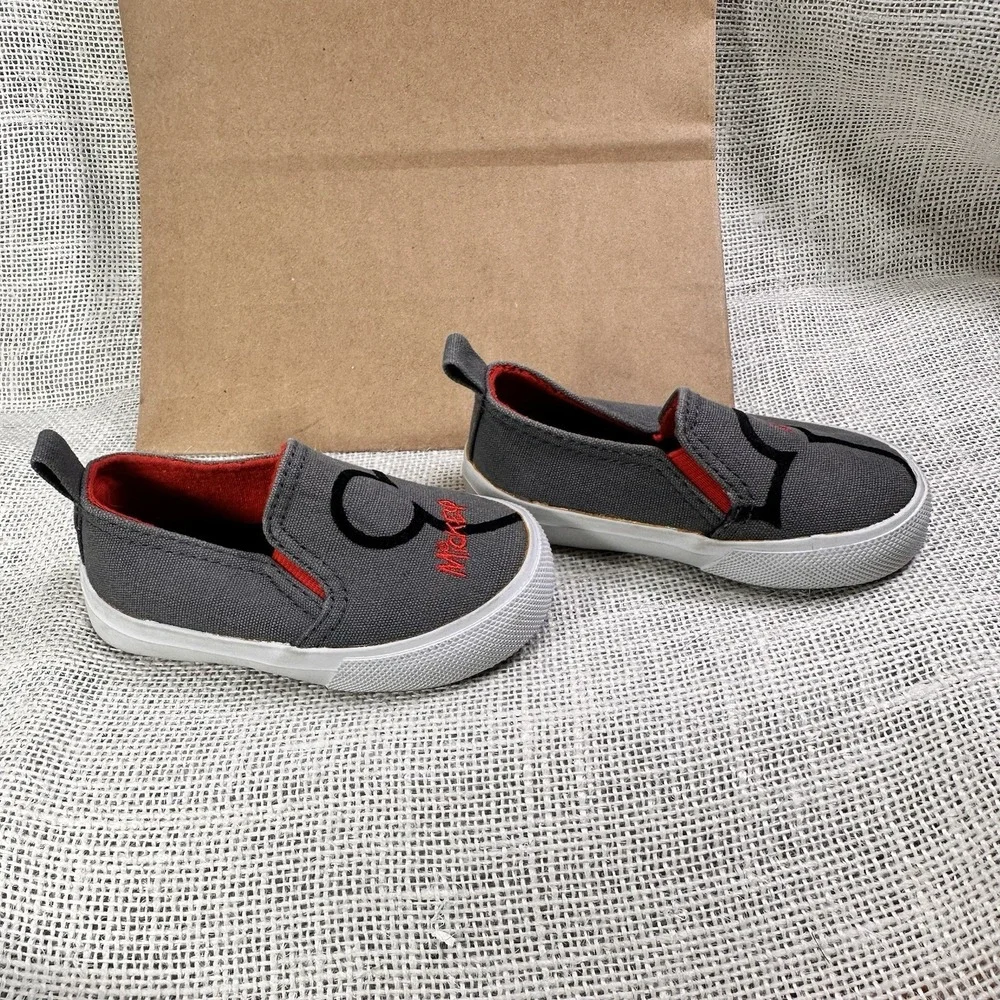 Disney Mickey Mouse Toddler Shoes Size 4 Gray Slip On Sneakers Boys‎ Girls